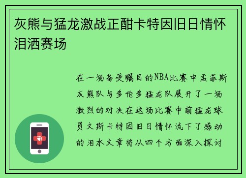 灰熊与猛龙激战正酣卡特因旧日情怀泪洒赛场